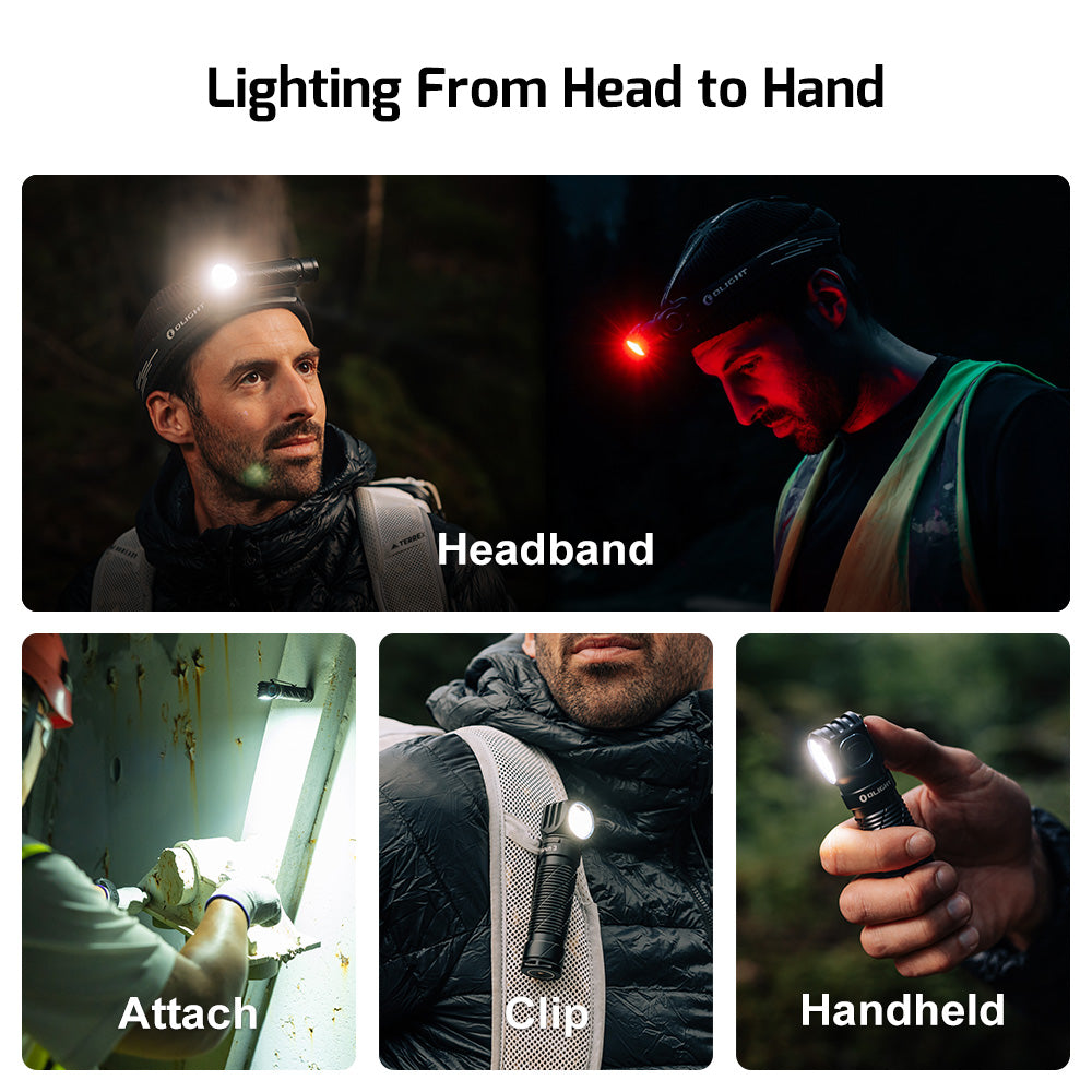Olight Perun 3 Versatile Led Rechargeable Head Torch from Head to Hand