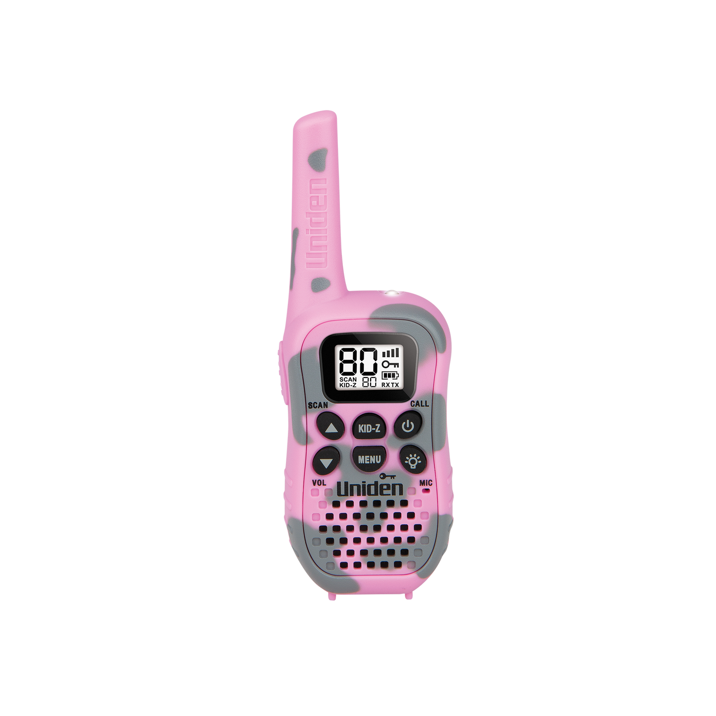 UH45CP 80 Channel UHF CB Handheld Radio (Walkie-Talkie) with Kid Zone – Pink Camouflage Colour